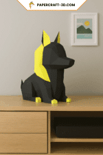 Papercraft stylized Egyptian dog in 3D origami