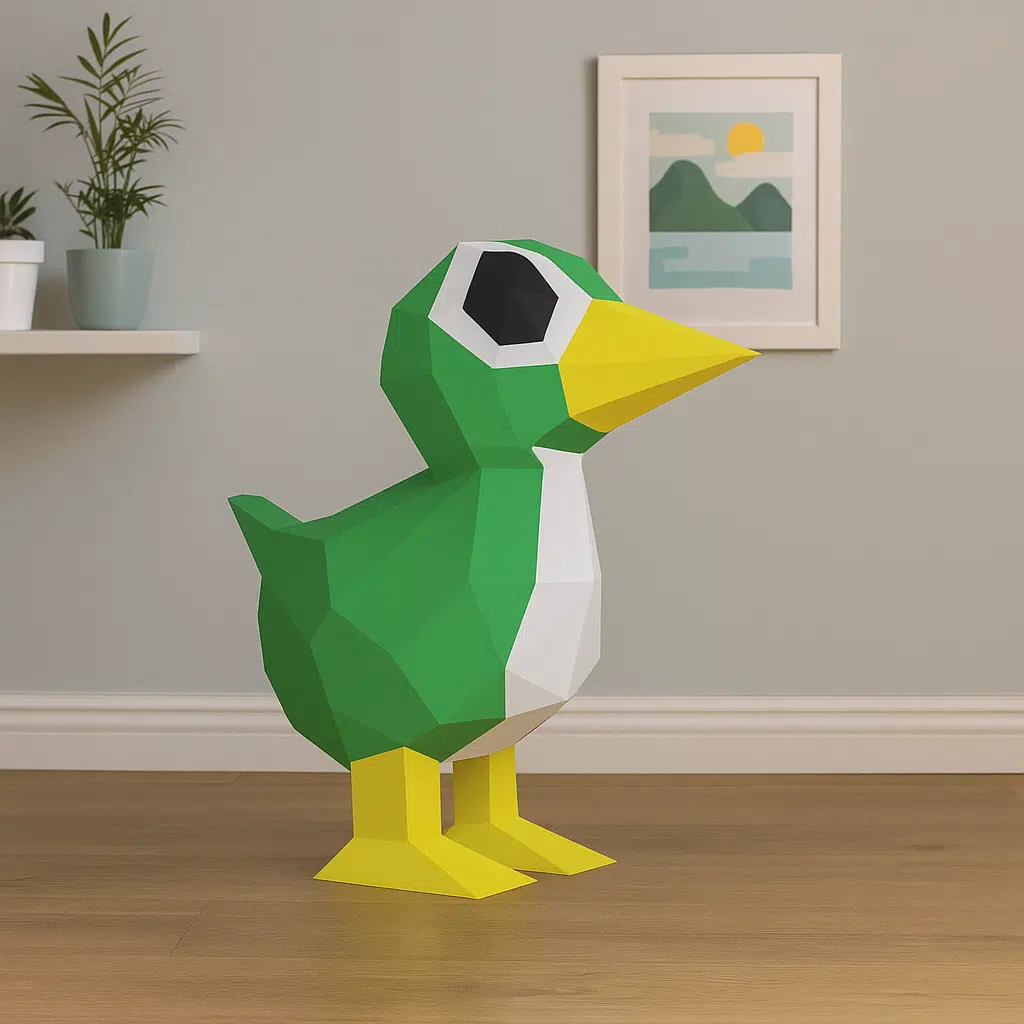 Stehende grüne 3D-Origami-Papercraft-Ente