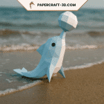 Papercraft de golfinho com bola em origami 3D