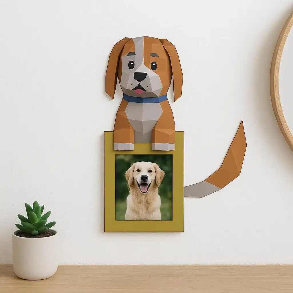 Moldura de foto de cachorro em papercraft 3D