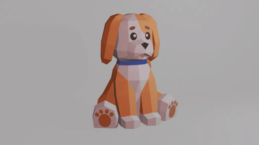 Puppy in 3D-papercraft, weergave 3
