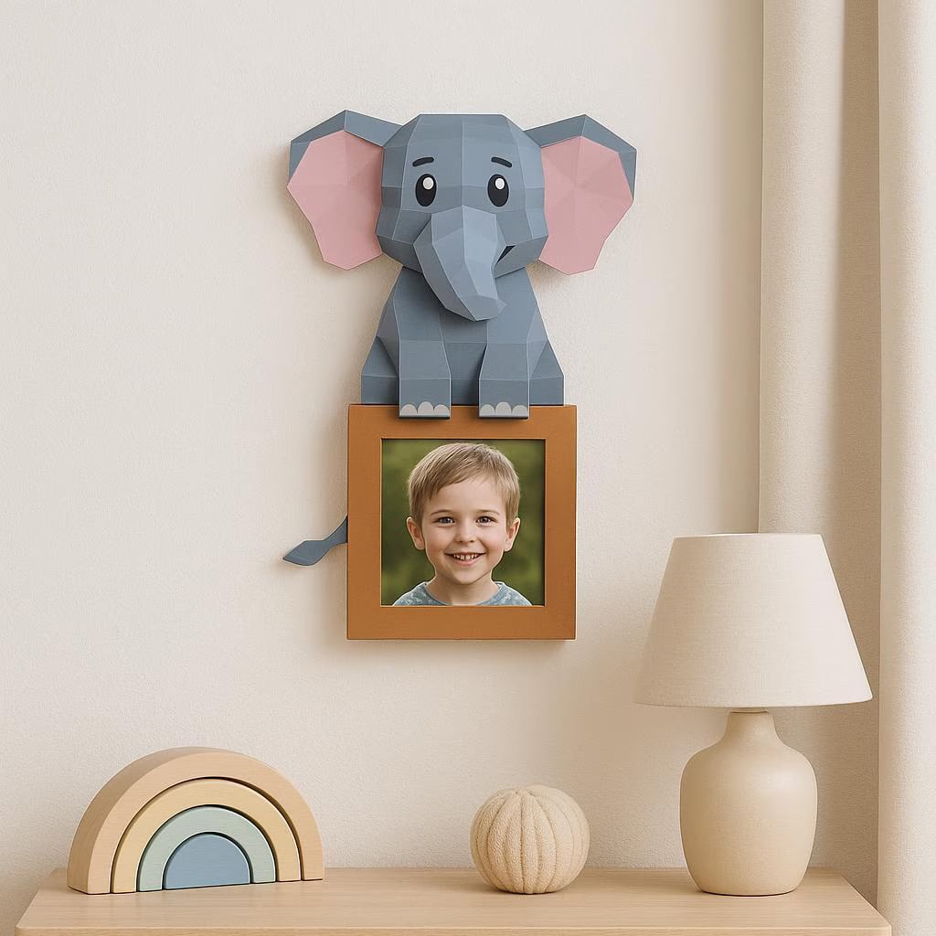 Papercraft 3D elephant photo frame in origami