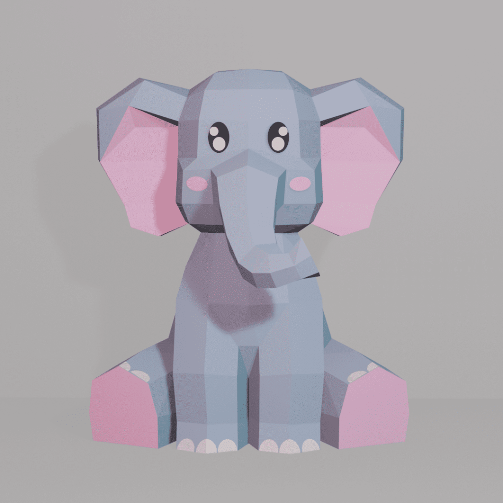 Papercraft baby elephant in 3D origami