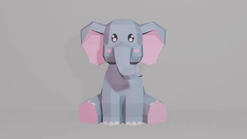 Cucciolo di elefante blu in papercraft 3D