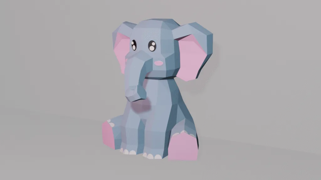 Cucciolo di elefante blu in papercraft 3D