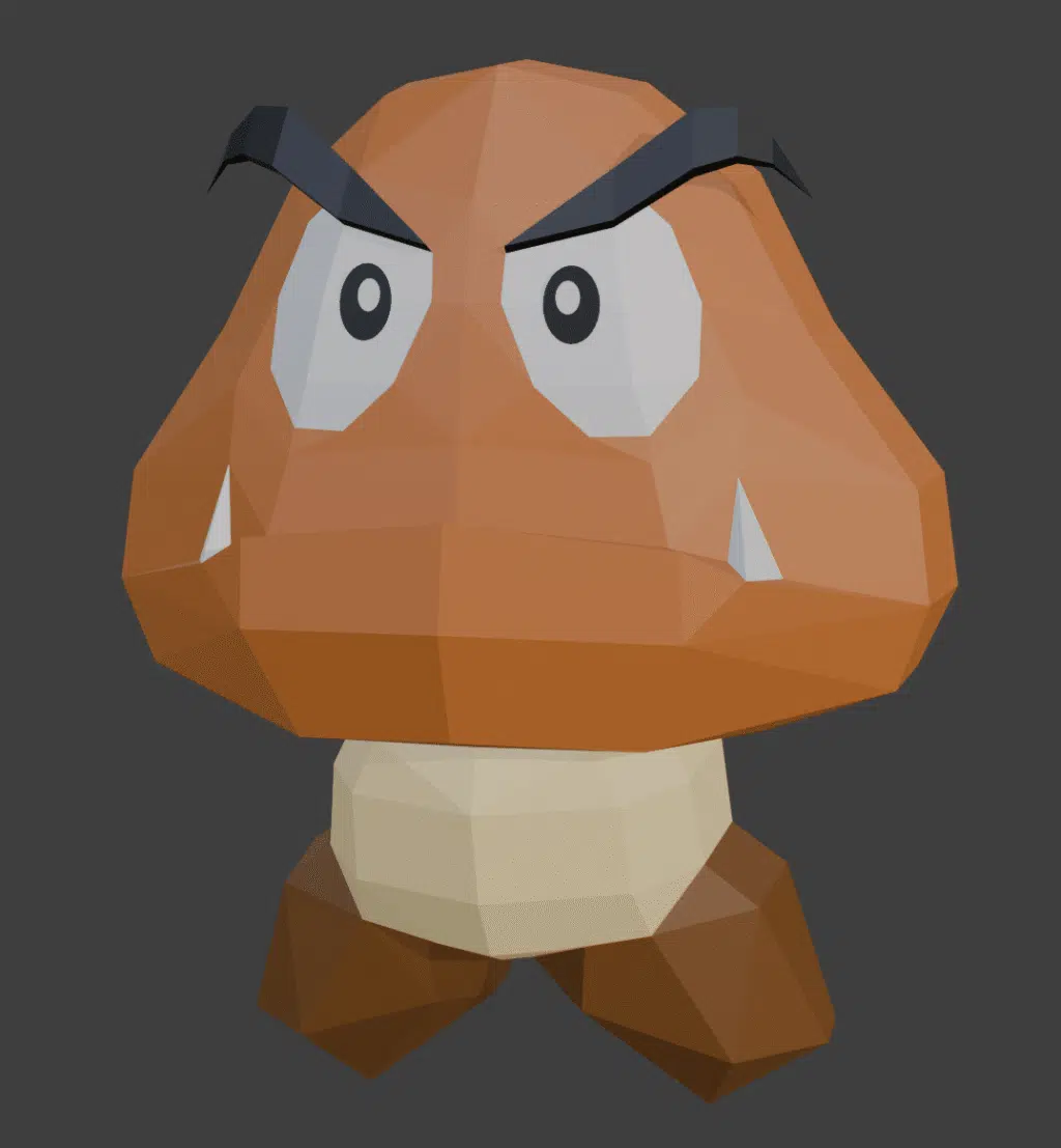 Origami 3D: Goomba uit Mario in papier, weergave 2