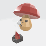 Funghi che arrostiscono un marshmallow in carta 3D