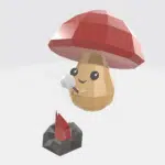 Champignon qui grille un chamallow en papercraft 3d
