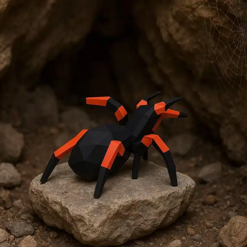 Aranha preta e laranja em papercraft 3D