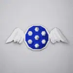 Blauwe schild van Mario in 3D papercraft origami, 3D-model