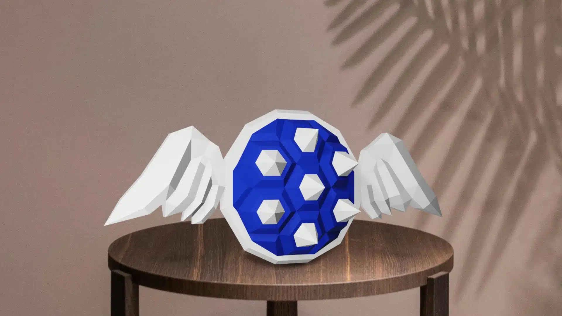 Blauwe schild van Mario in 3D papercraft origami, weergave 5