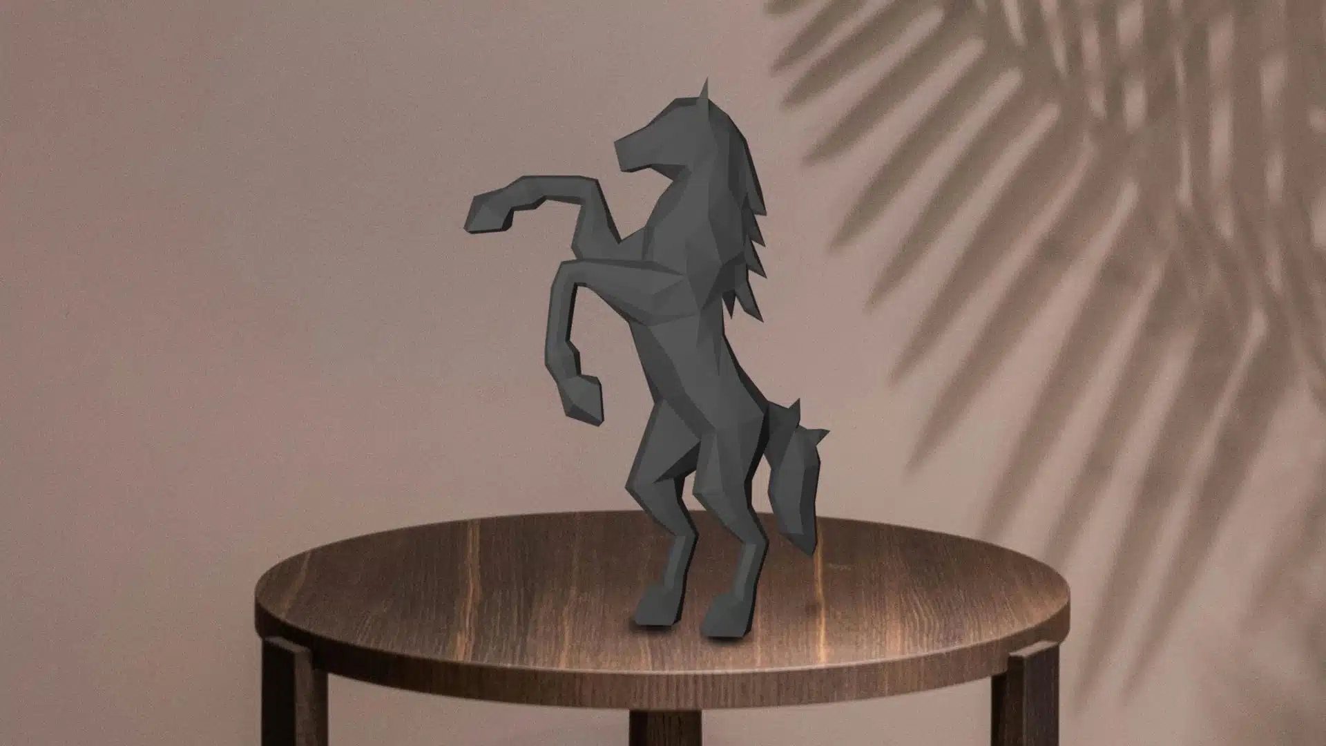 Zwart paard in 3D papercraft, weergave 5
