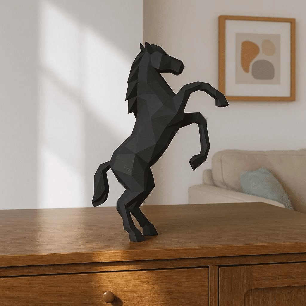 Papercraft 3D black horse origami