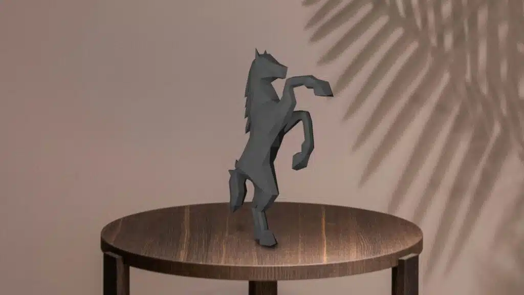Zwart paard in 3D papercraft, weergave 2
