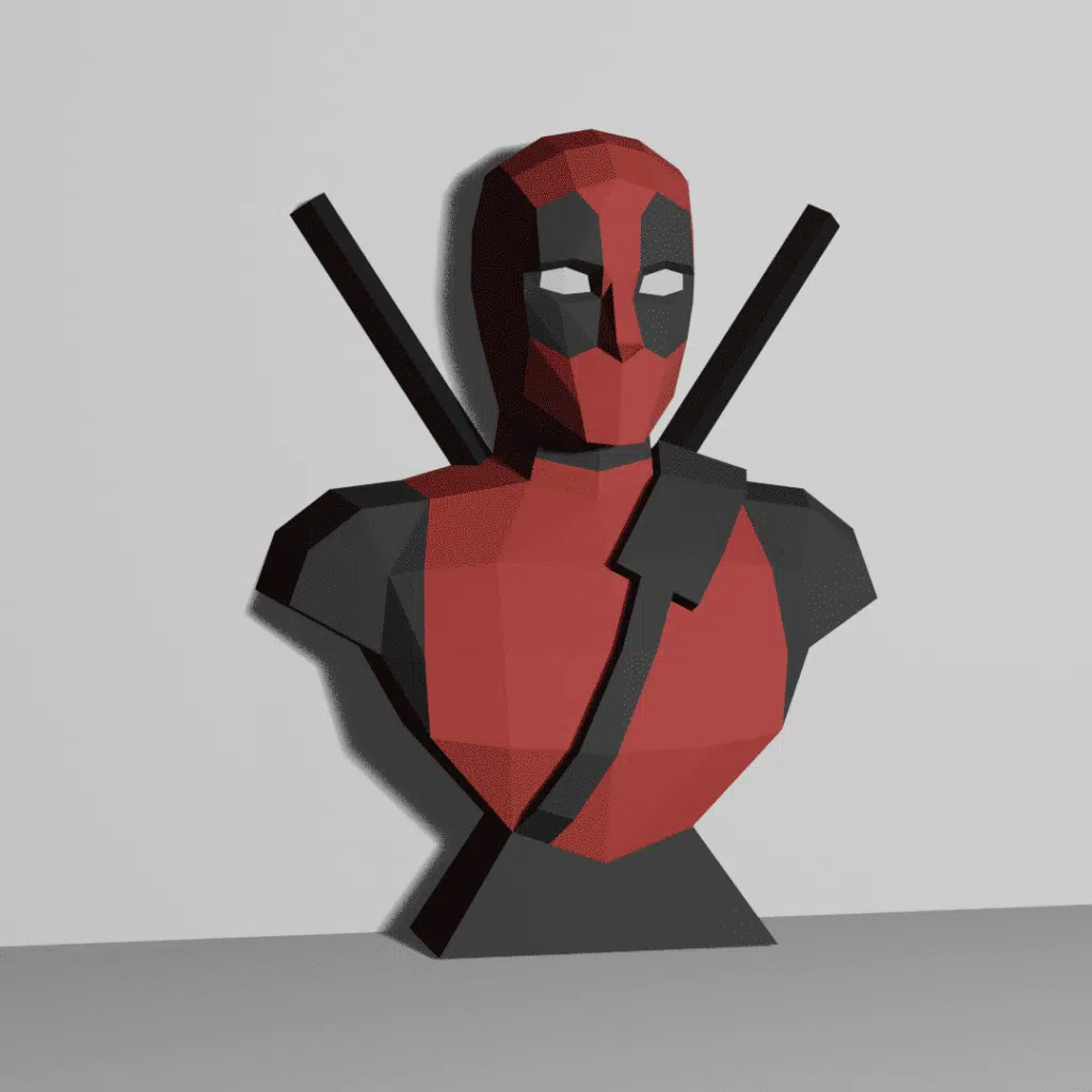 Papercraft buste de Deadpool sur socle en origami 3D