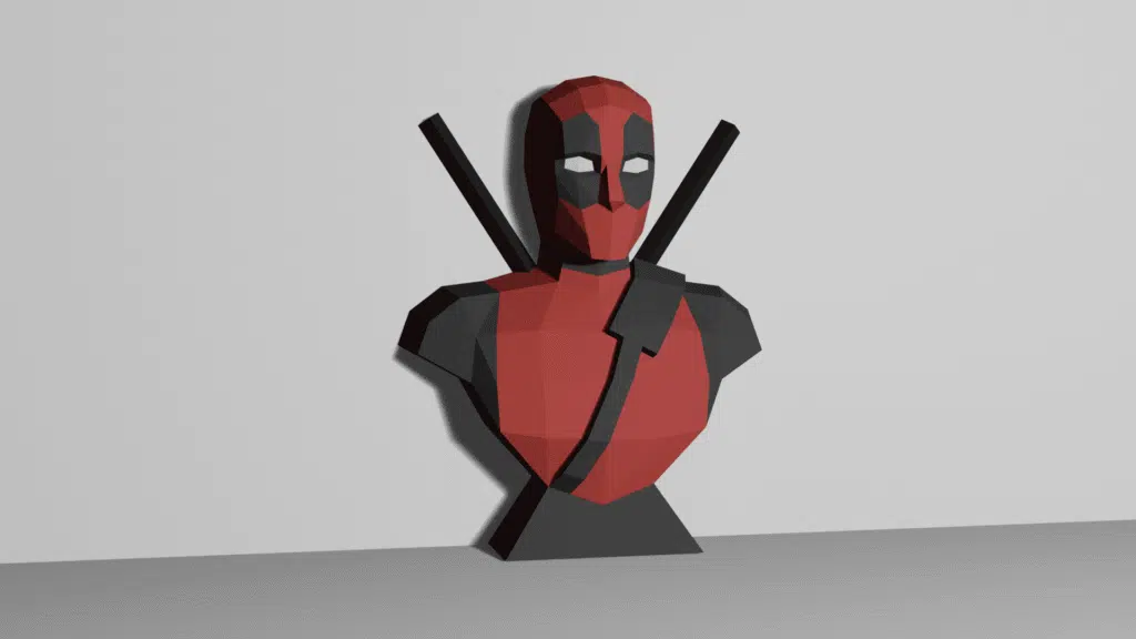 Papercraft buste de Deadpool sur socle en origami 3D