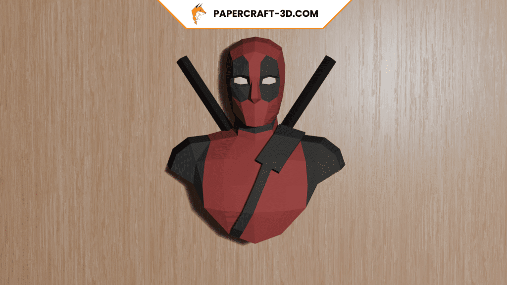 Papercraft de busto mural de Deadpool en origami 3D