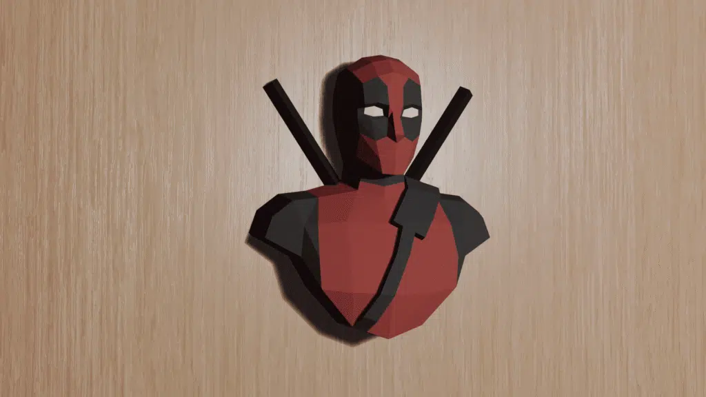 Papercraft buste de Deadpool sur socle en origami 3D
