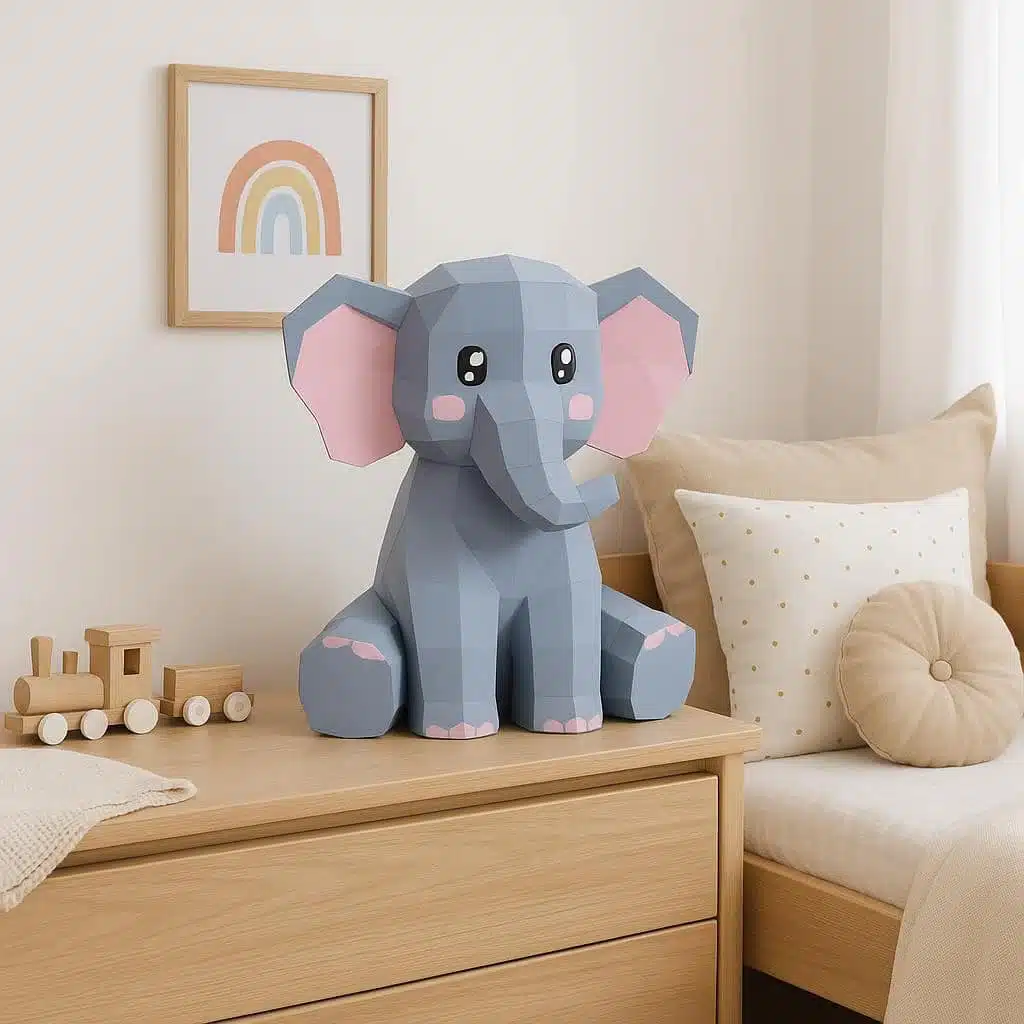 Cucciolo di elefante blu in papercraft 3D