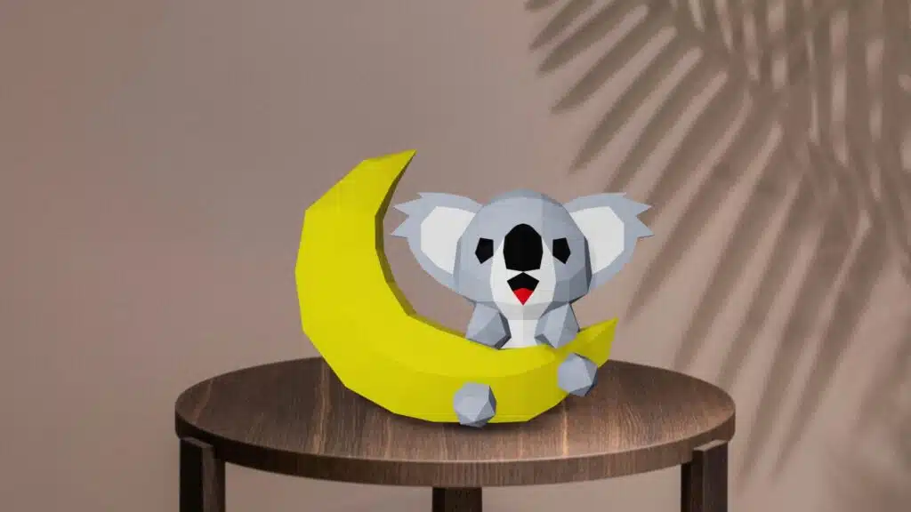 Koala op de maan in papercraft 3D, weergave 3