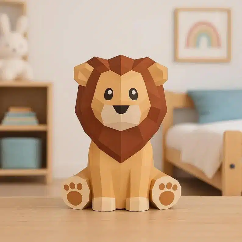 Süßes sitzendes Löwenjunges aus Papercraft 3D