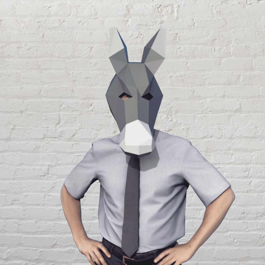 Papercraft donkey mask in 3D origami