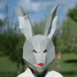 Masker van konijn met rode neus in 3D-papercraft, 3D-model
