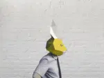 Masker van konijn met rode neus in 3D-papercraft, weergave 4