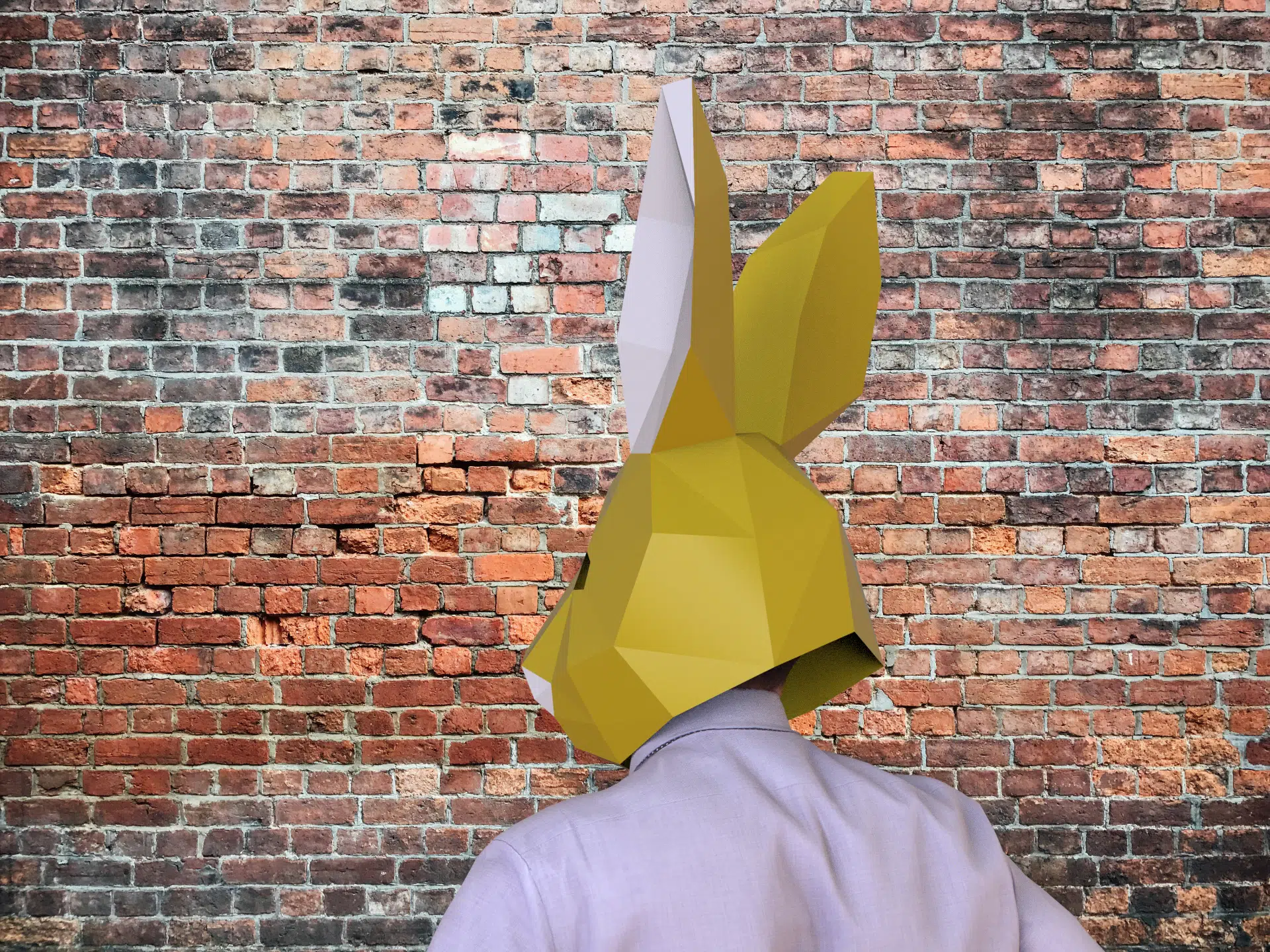 Masker van konijn met rode neus in 3D-papercraft, weergave 7