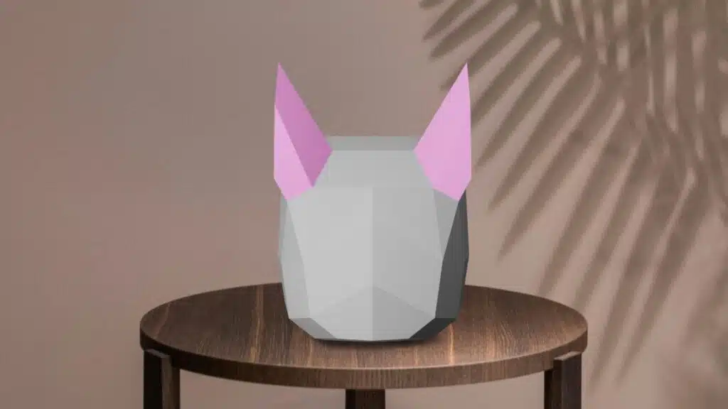 Masker van rat met open bek in 3D-papercraft, weergave 2