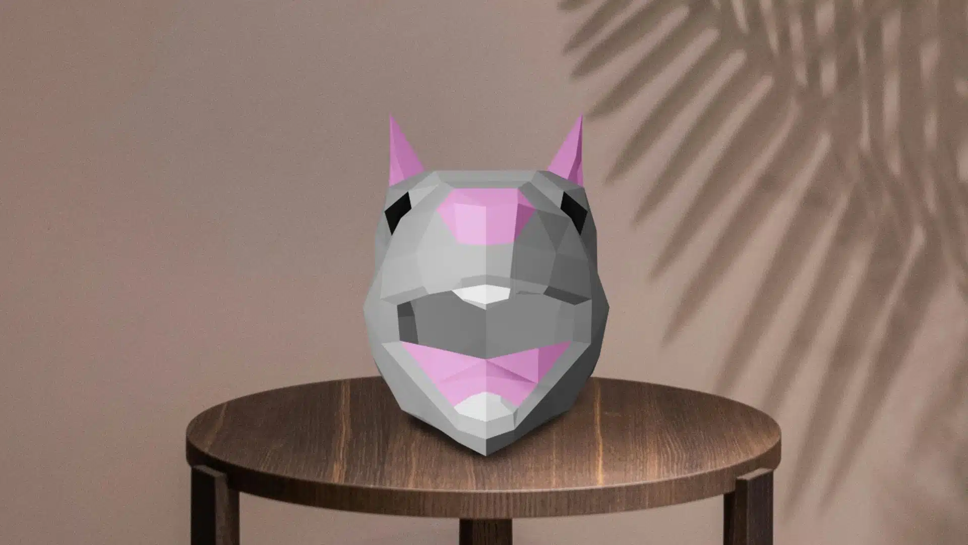 Masker van rat met open bek in 3D-papercraft, weergave 4