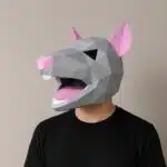 Masker van rat met open bek in 3D-papercraft, 3D-model