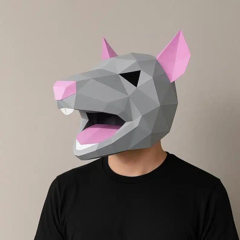 Open-Mouthed 3D Papercraft Rat Mask