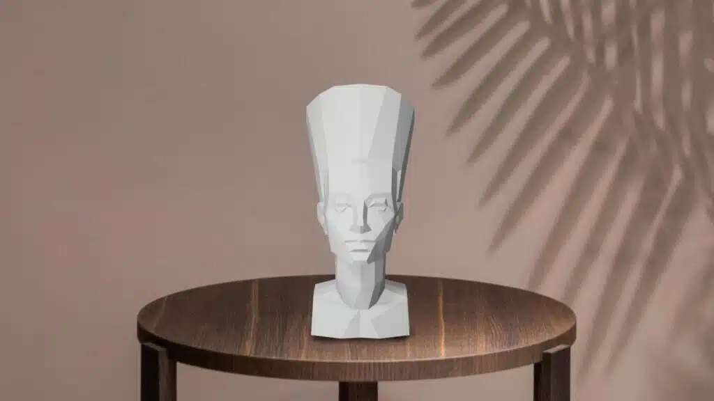 Borstbeeld van Nefertiti in papercraft 3D, weergave 2