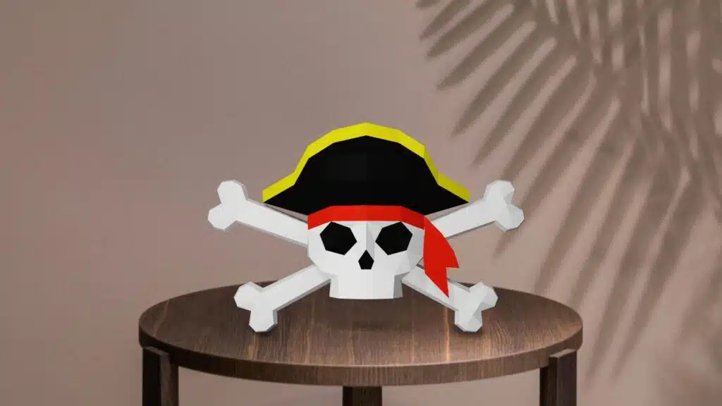 Piratenhoofd in 3D-papercraft, weergave 3