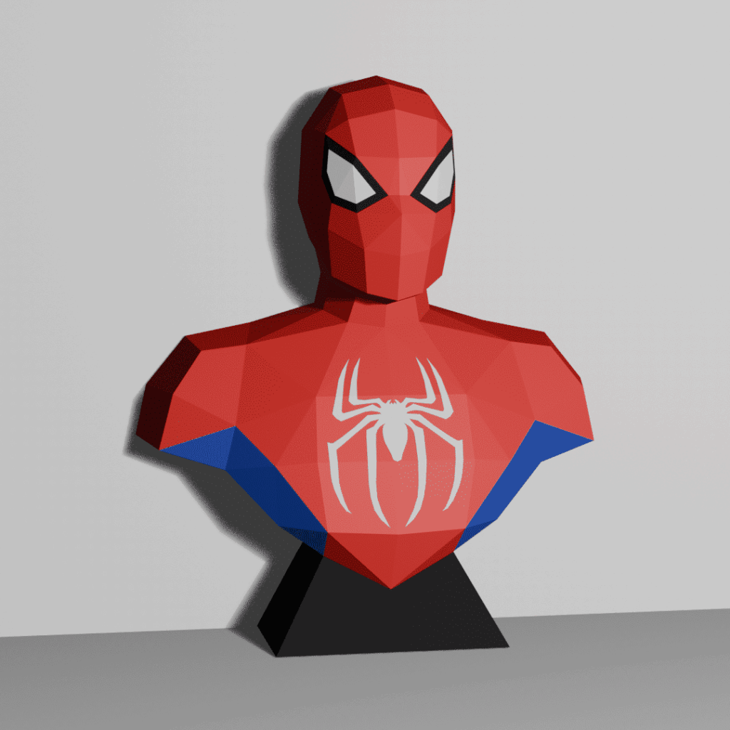 Papercraft of Spiderman bust in 3D origami