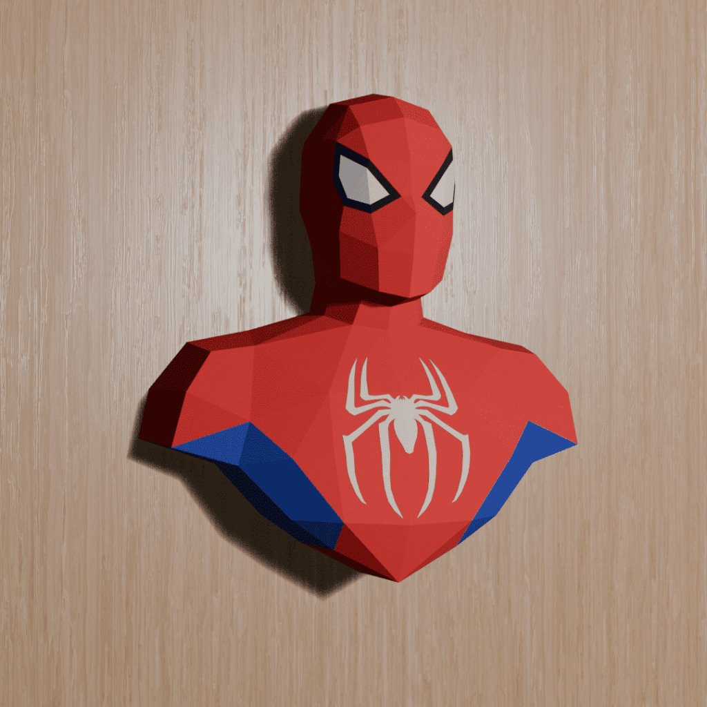Papercraft of Spiderman bust in 3D origami