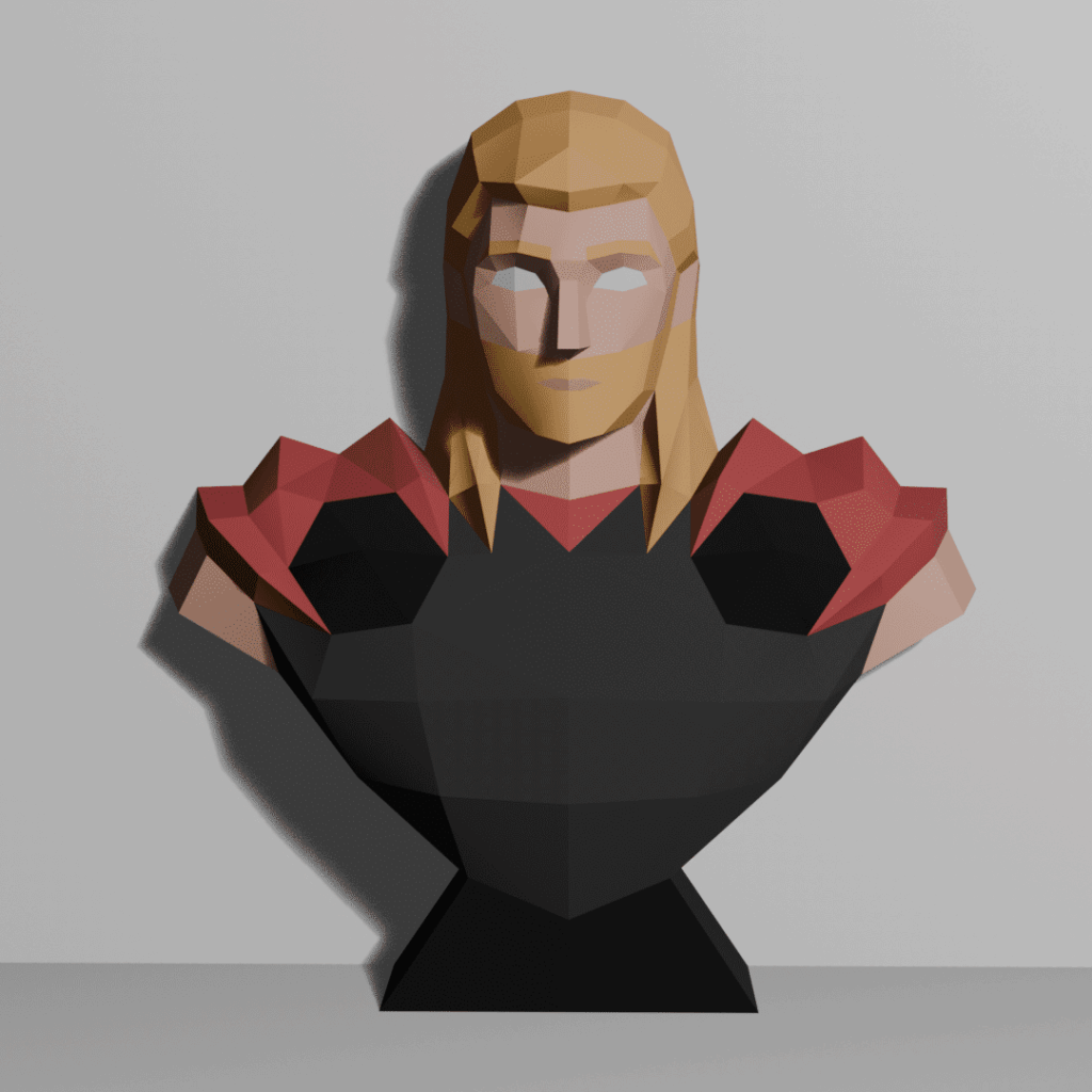 Papercraft bust of Thor in 3D origami