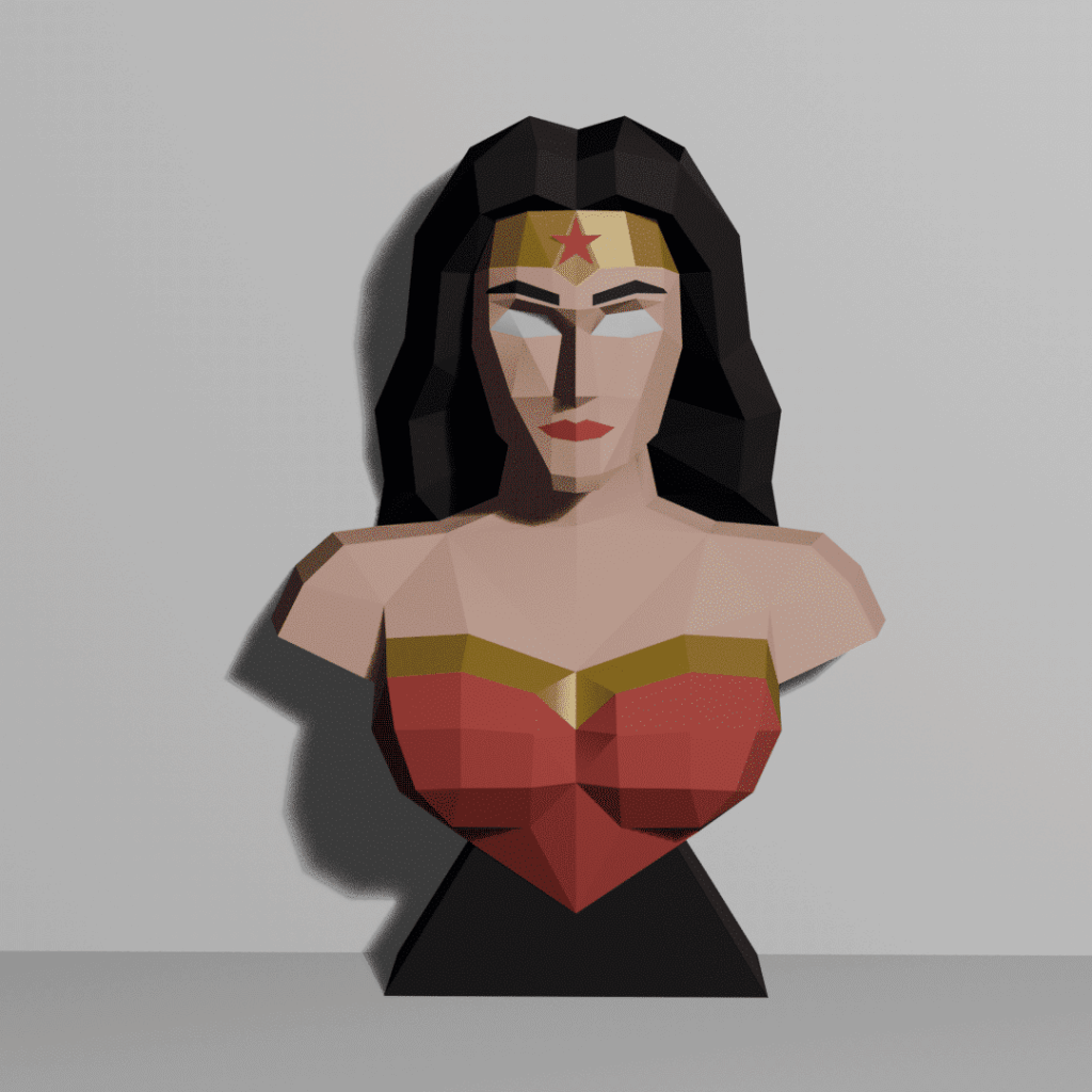Papercraft bust of superheroine in 3D origami