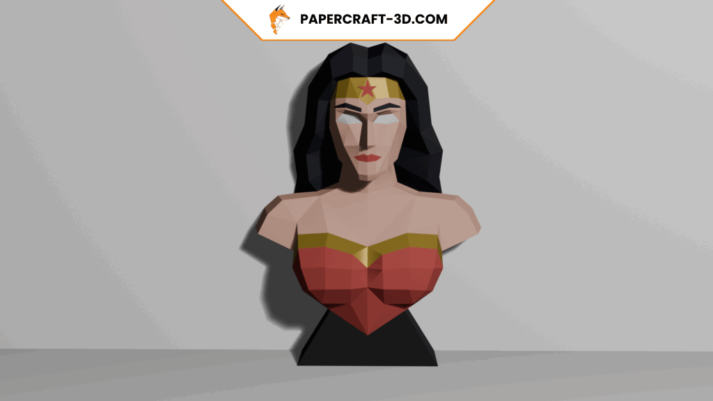 Papercraft de busto de superheroína en origami 3D
