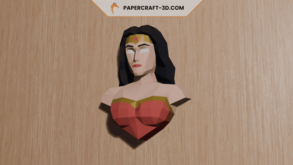 Papercraft de busto de superheroína en origami 3D
