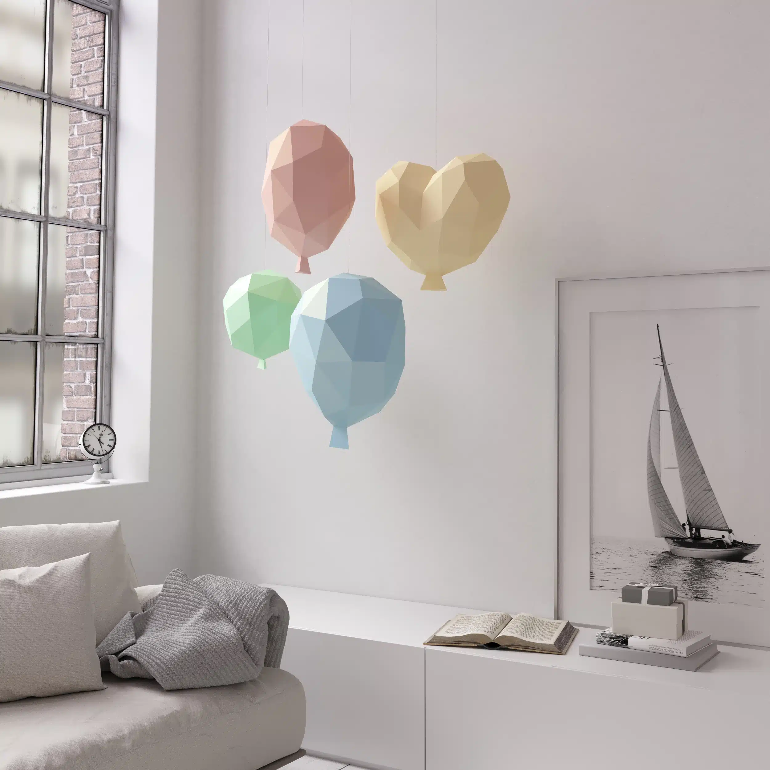 Papercraft 3D ballons à créer – 4 ballons + bonus mural | Modèle PDF Pepakura à assembler soi-même