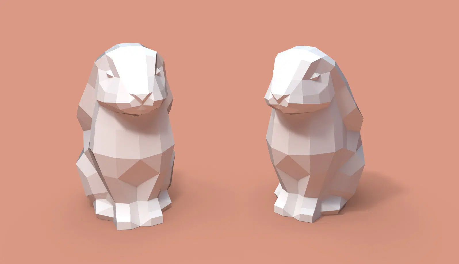Papercraft de conejo sentado en origami 3D, vista posterior