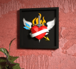 Papercraft tattooed heart frame in 3D origami