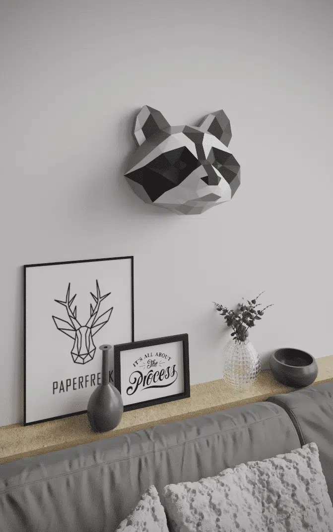 Origami 3D: kop van wasbeer in papier, weergave 9