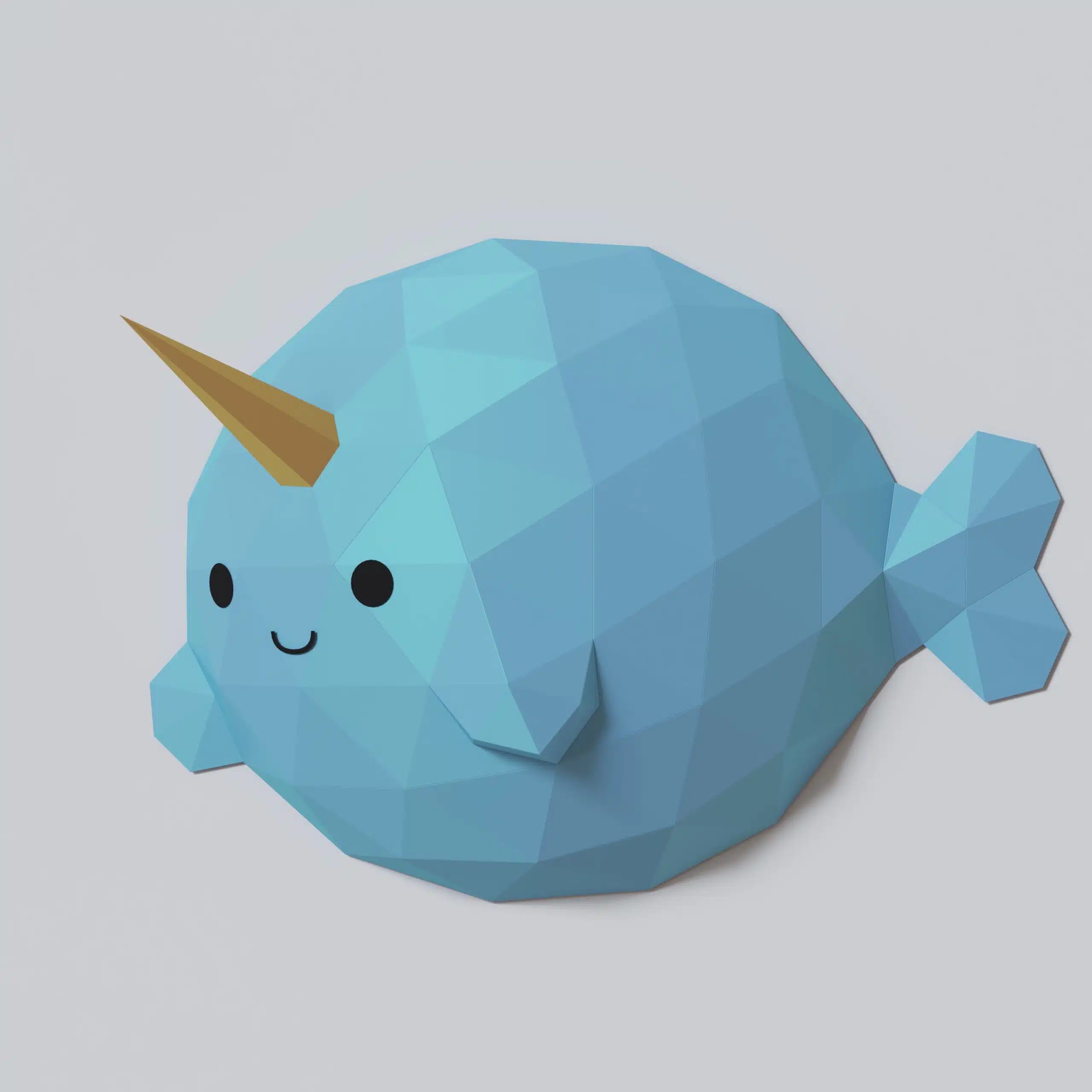 Papercraft Narwal Fisch als 3D-Origami, Seitenansicht