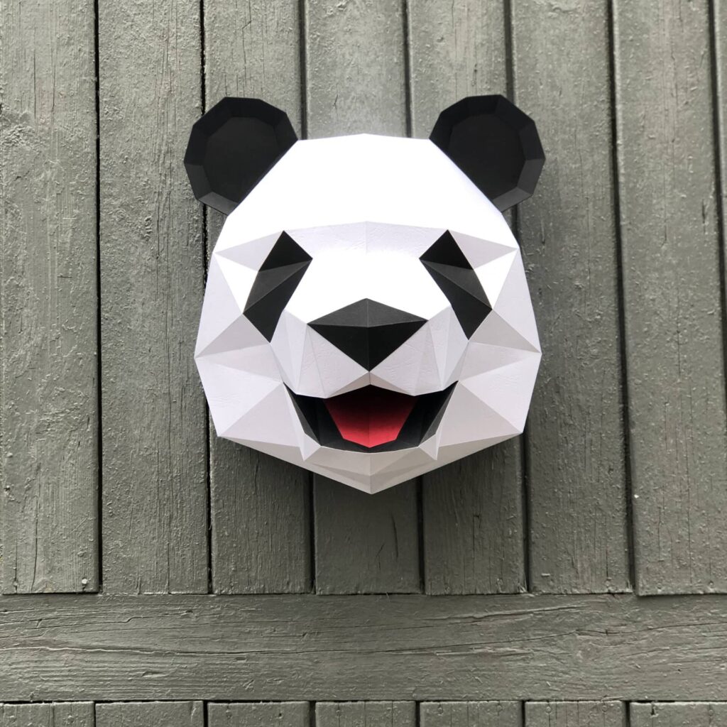 Papercraft panda head in 3D origami