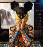 Papercraft mouse skull mask for Halloween in 3D origami