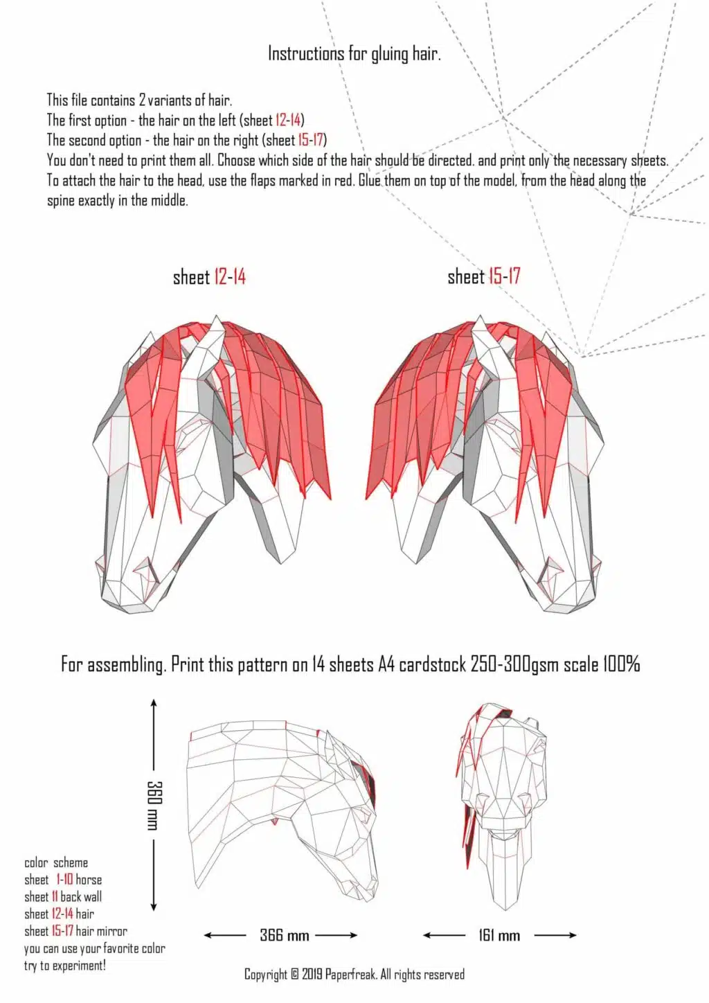 Arabisch paard hoofd in 3D origami, weergave 5