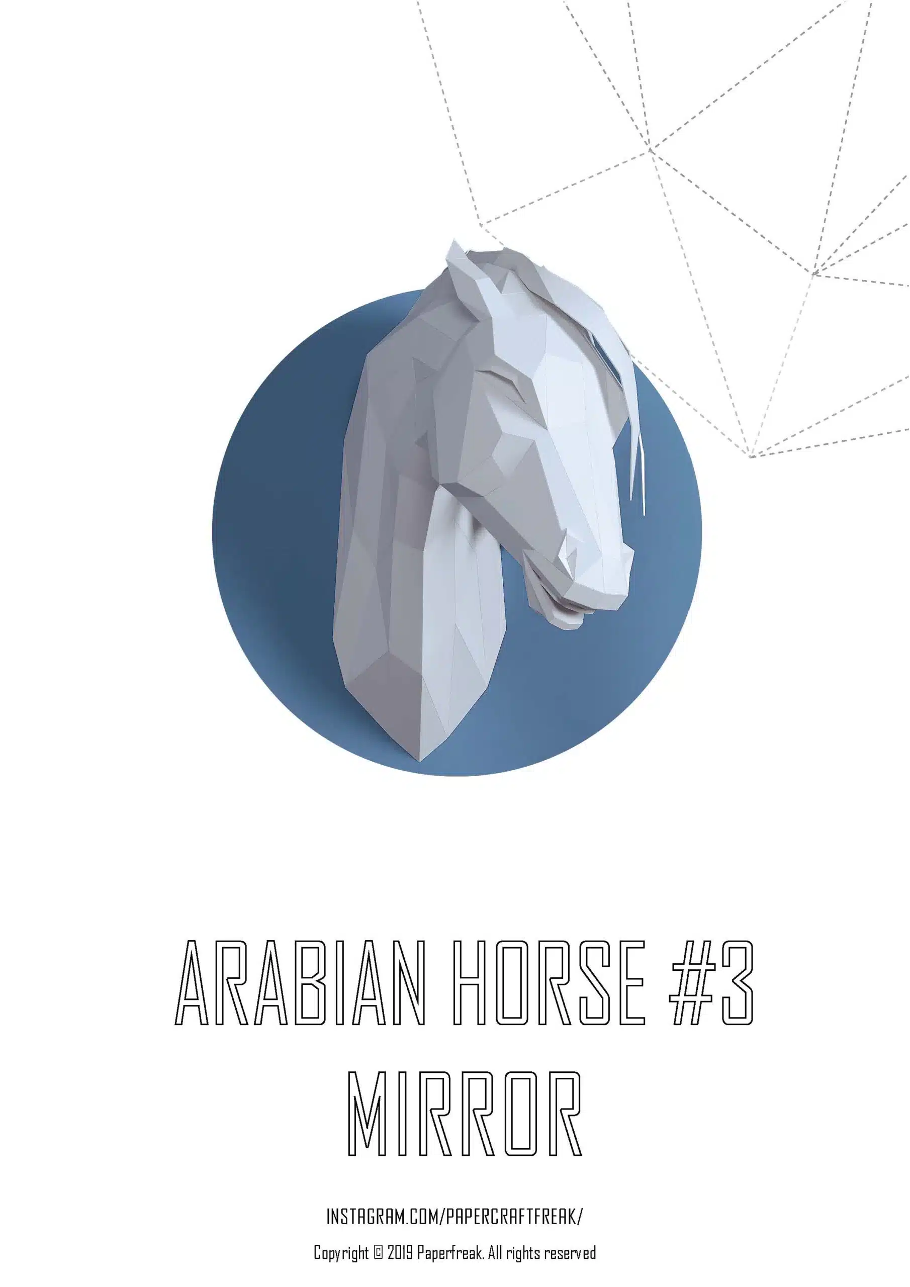 Papercraft tête de cheval arabe épurée en origami 3D, vue 9